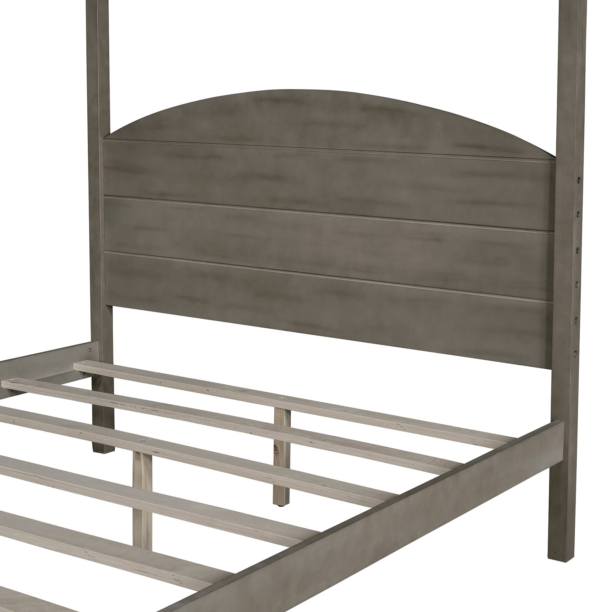 Full Size Canopy Platform Bed with Headboard and Support Legs,Brown Wash