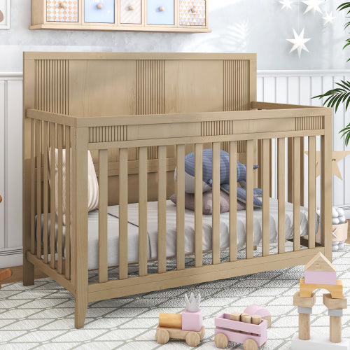 Certified Baby Safe Crib, Pine Solid Wood, Non-Toxic Finish, Snow White