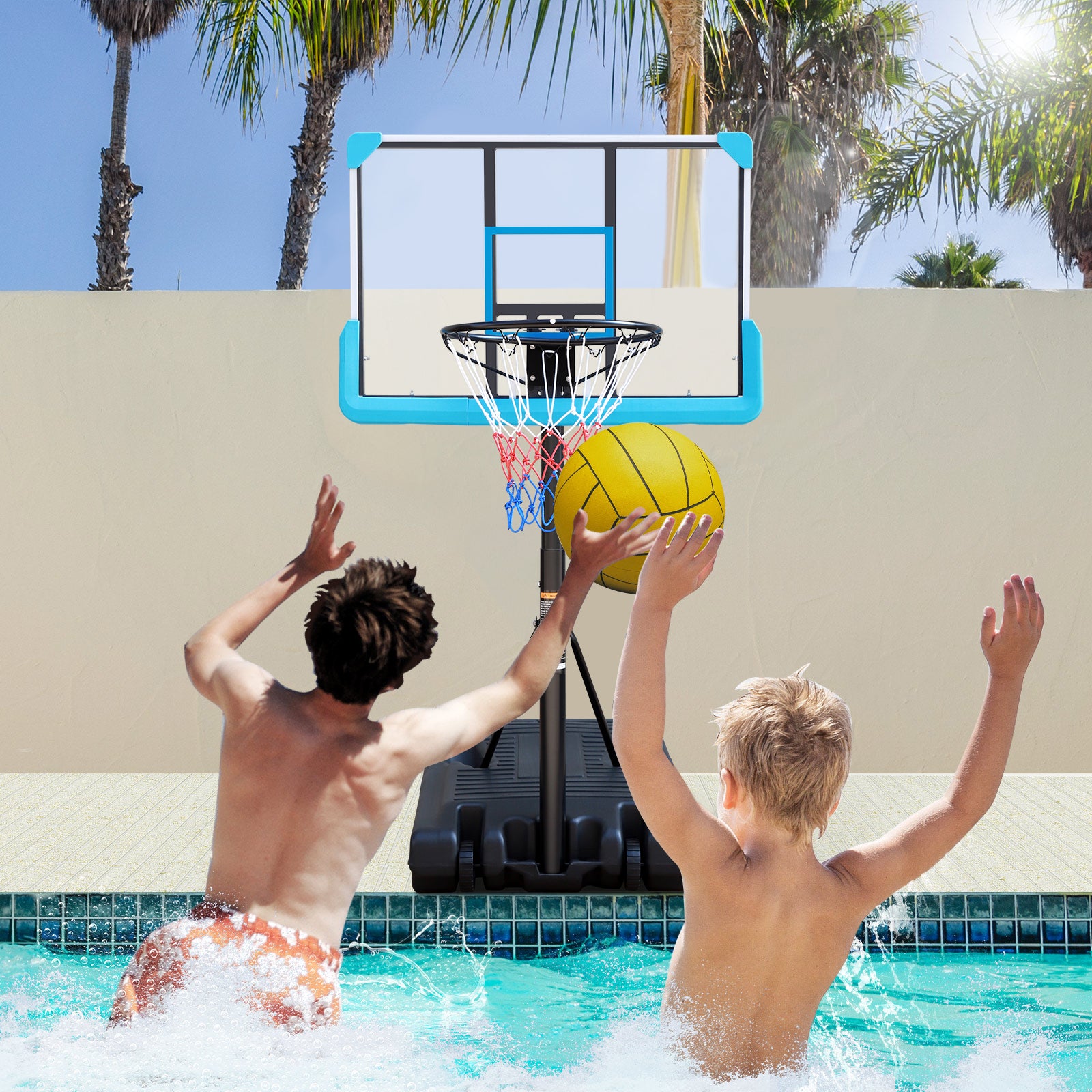 Portable Poolside Black Basketball Hoop Swimming Pool 4ft to 6.5ft Height-Adjustable patio Basketball System Goal Stand for Kids