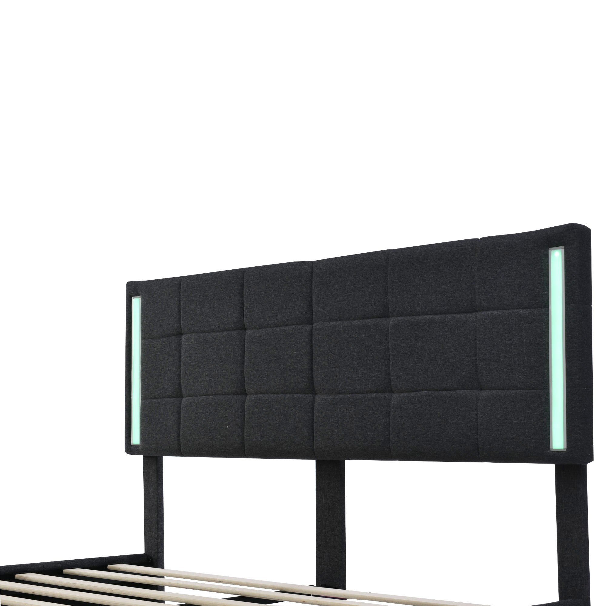 Queen Size Upholstered Platform Bed with LED Lights and USB Charging, Storage Bed with 4 Drawers, Dark Gray