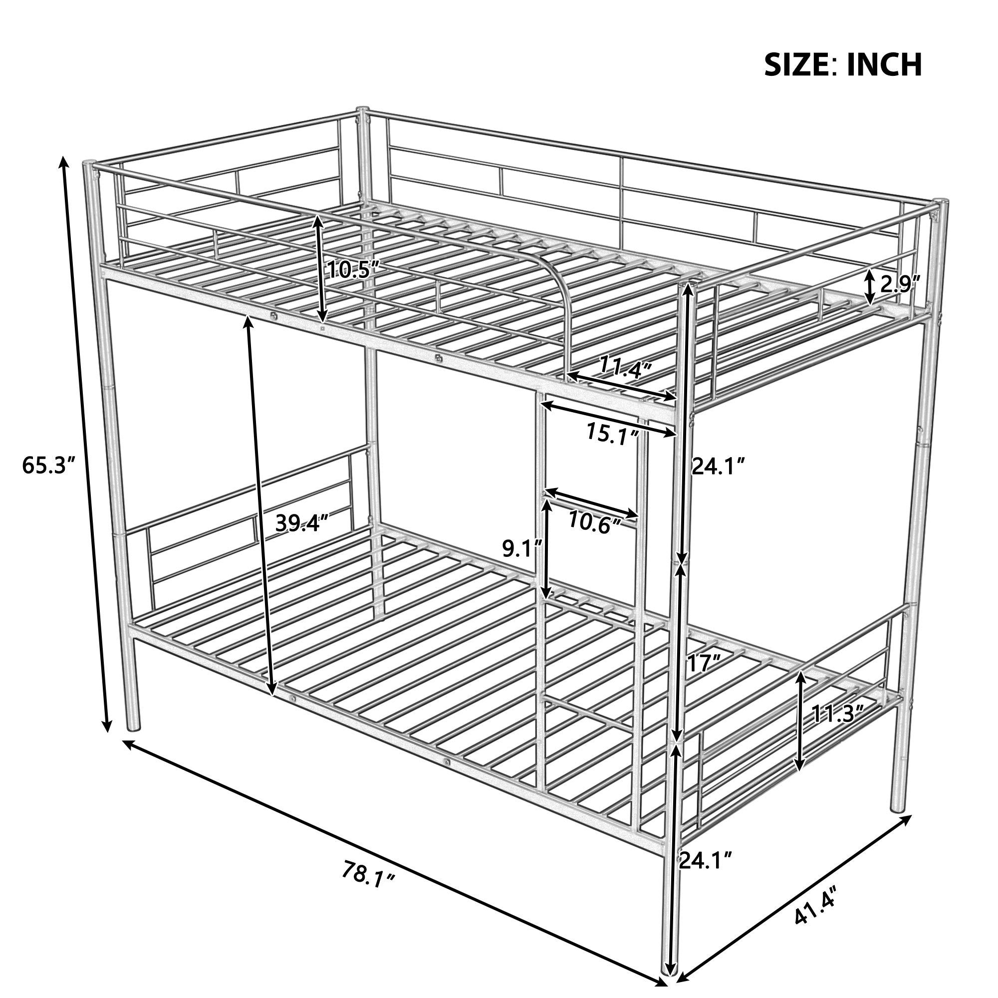 Twin Over Twin Metal Bunk Bed (Silver) ( old sku: MF189201NAA )