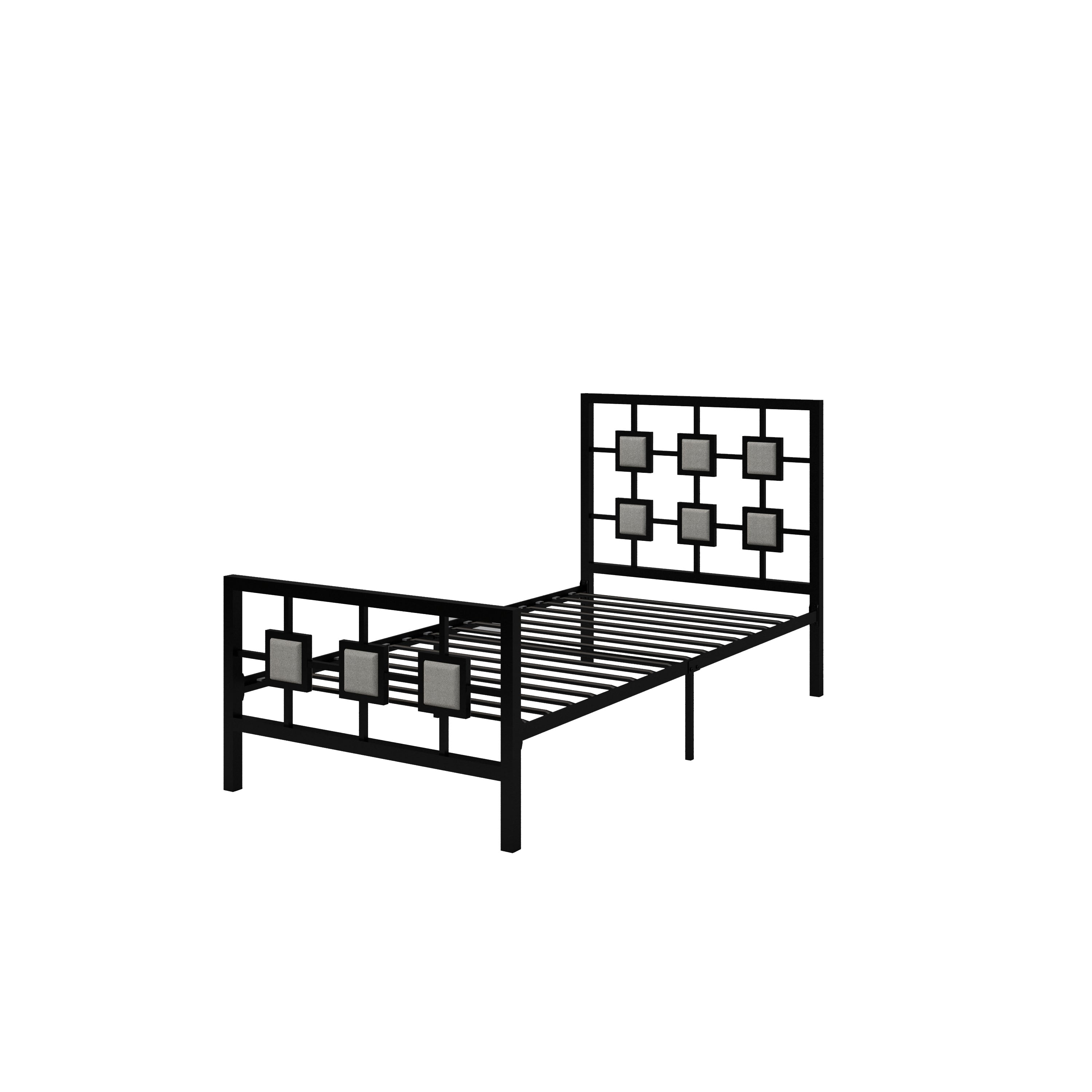 Metal Bed Frame Twin  Size Platform No Box Spring Needed with Square design Headboard and Footboard