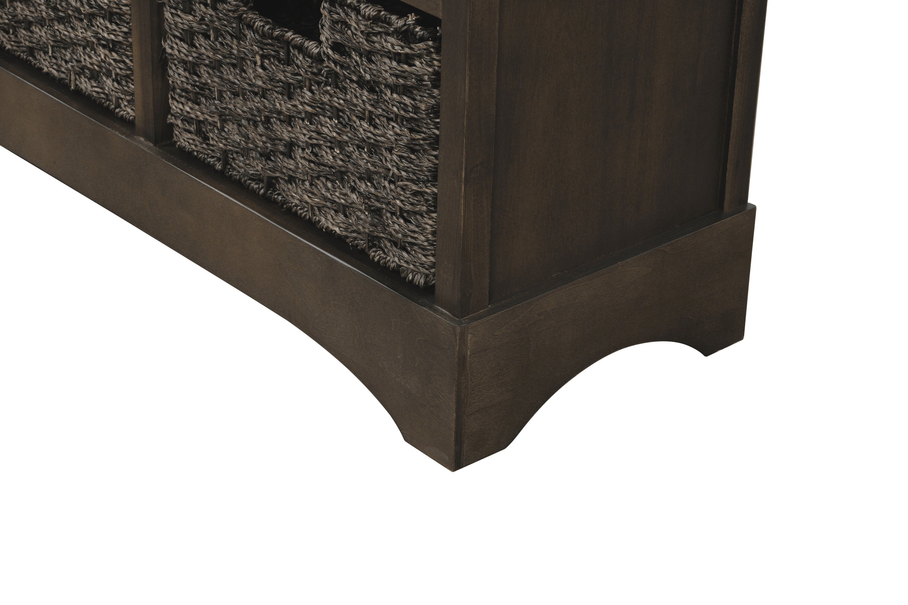 TREXM Rustic Storage Cabinet with Two Drawers and Four  Classic Rattan Basket for Dining Room/Living Room (Brown Gray)