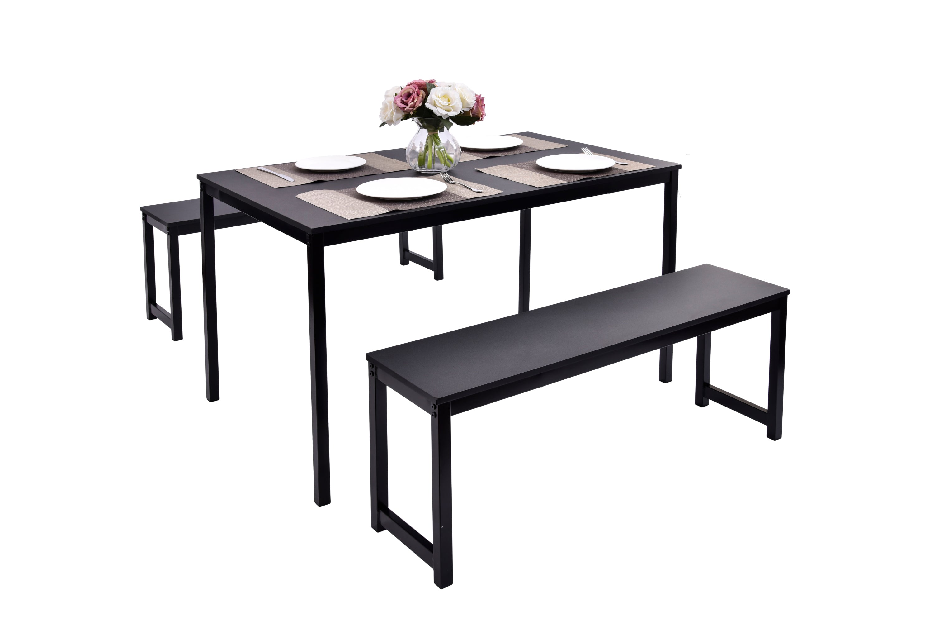 U_STYLE 3 Piece Dining set with Two benches, Modern Dining Room Furniture