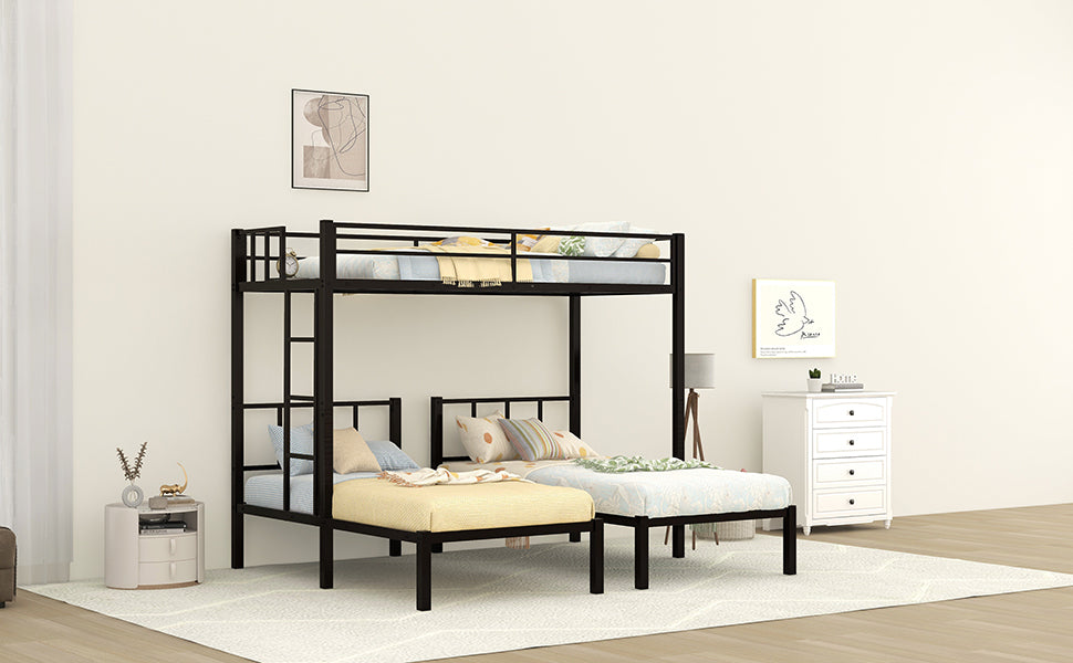 Twin over Twin & Twin Bunk Beds for 3, Twin XL over Twin & Twin Bunk Bed Metal Triple Bunk Bed, Black (Pre-sale date: June 10th)