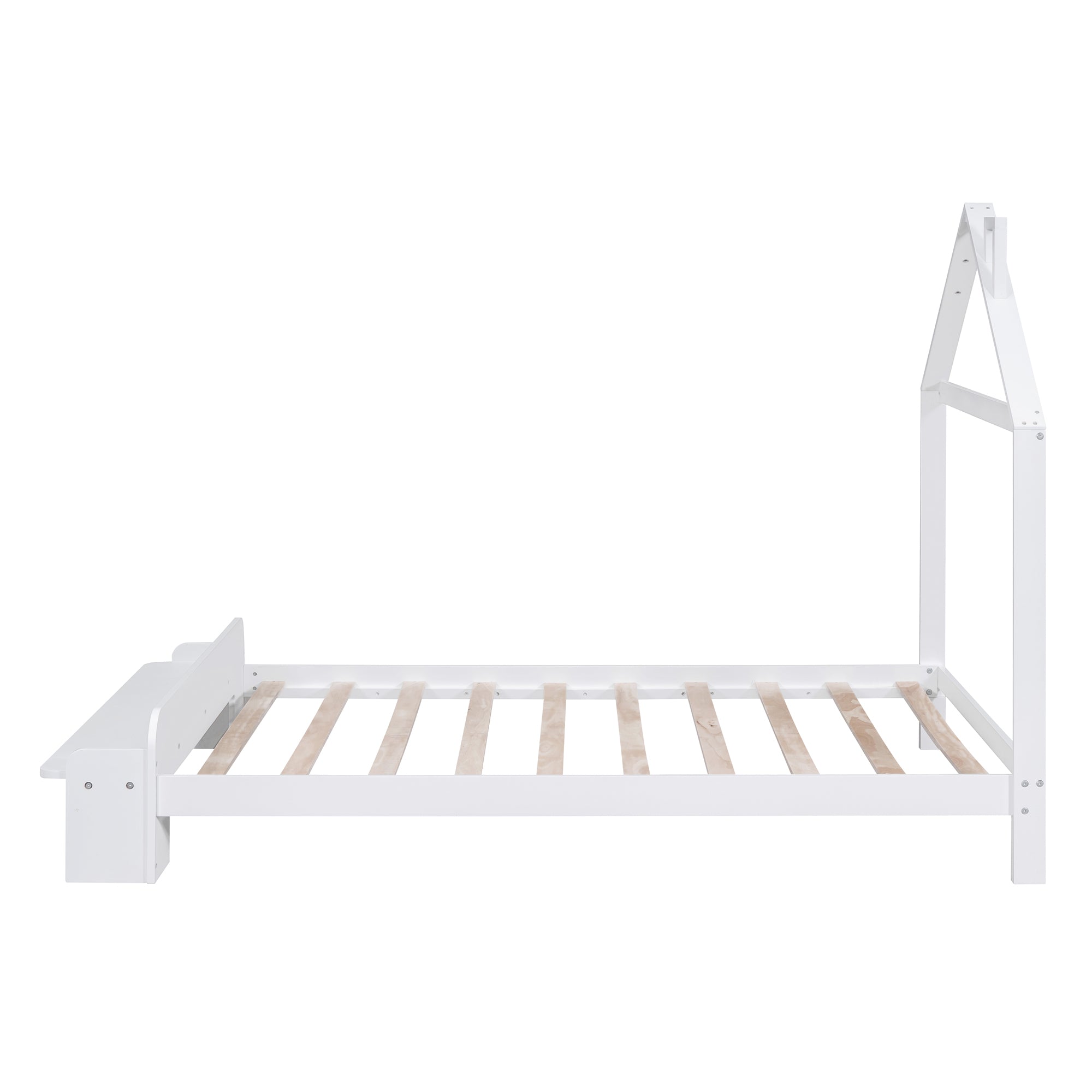 Full Size Wood Platform Bed with House-shaped Headboard and Footboard Bench,White