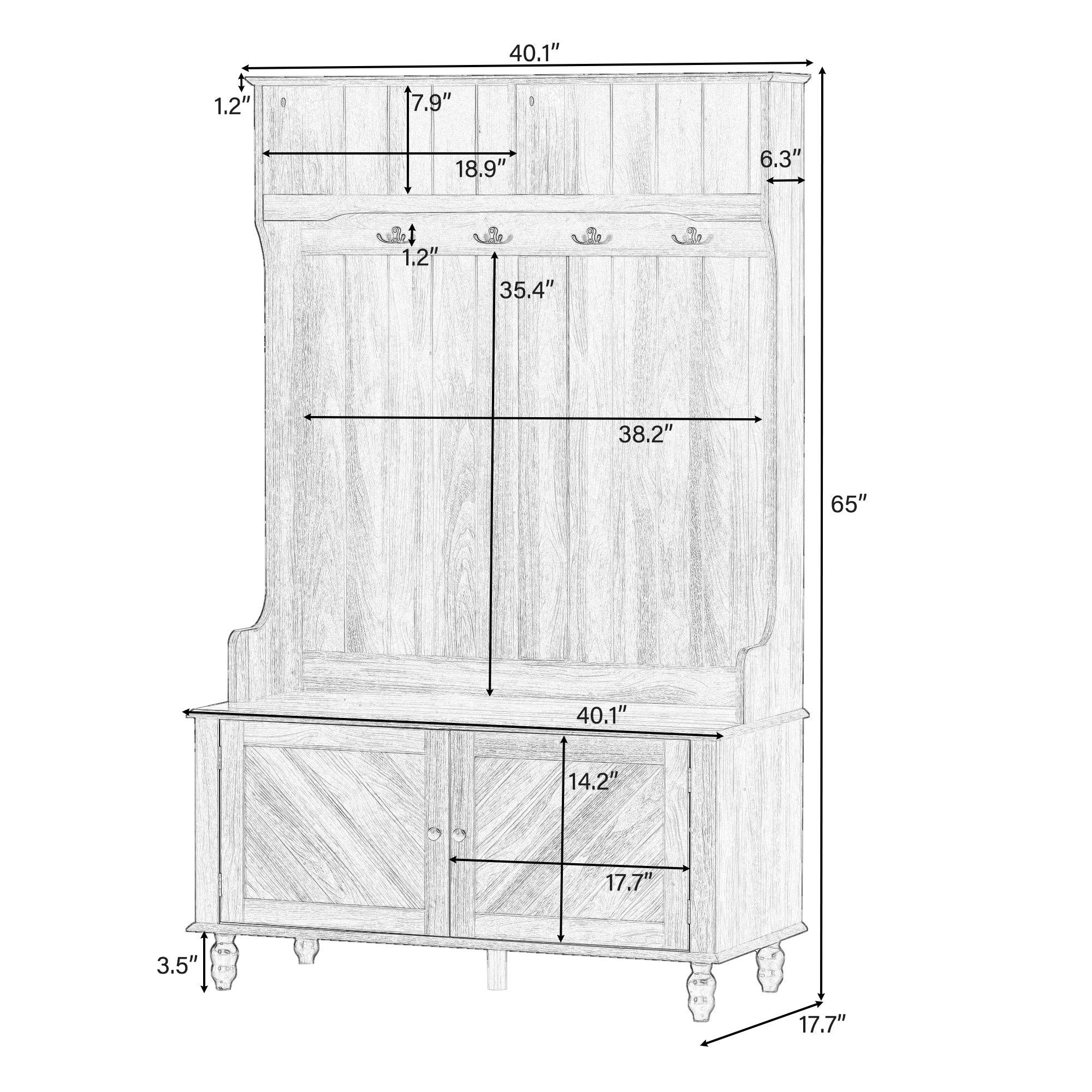 U-Can Hall Tree with 4 Hooks , Coat Hanger, Entryway Bench, Storage Bench, 3-in-1 Design, 40INCH, for Entrance, Hallway (Tiger)