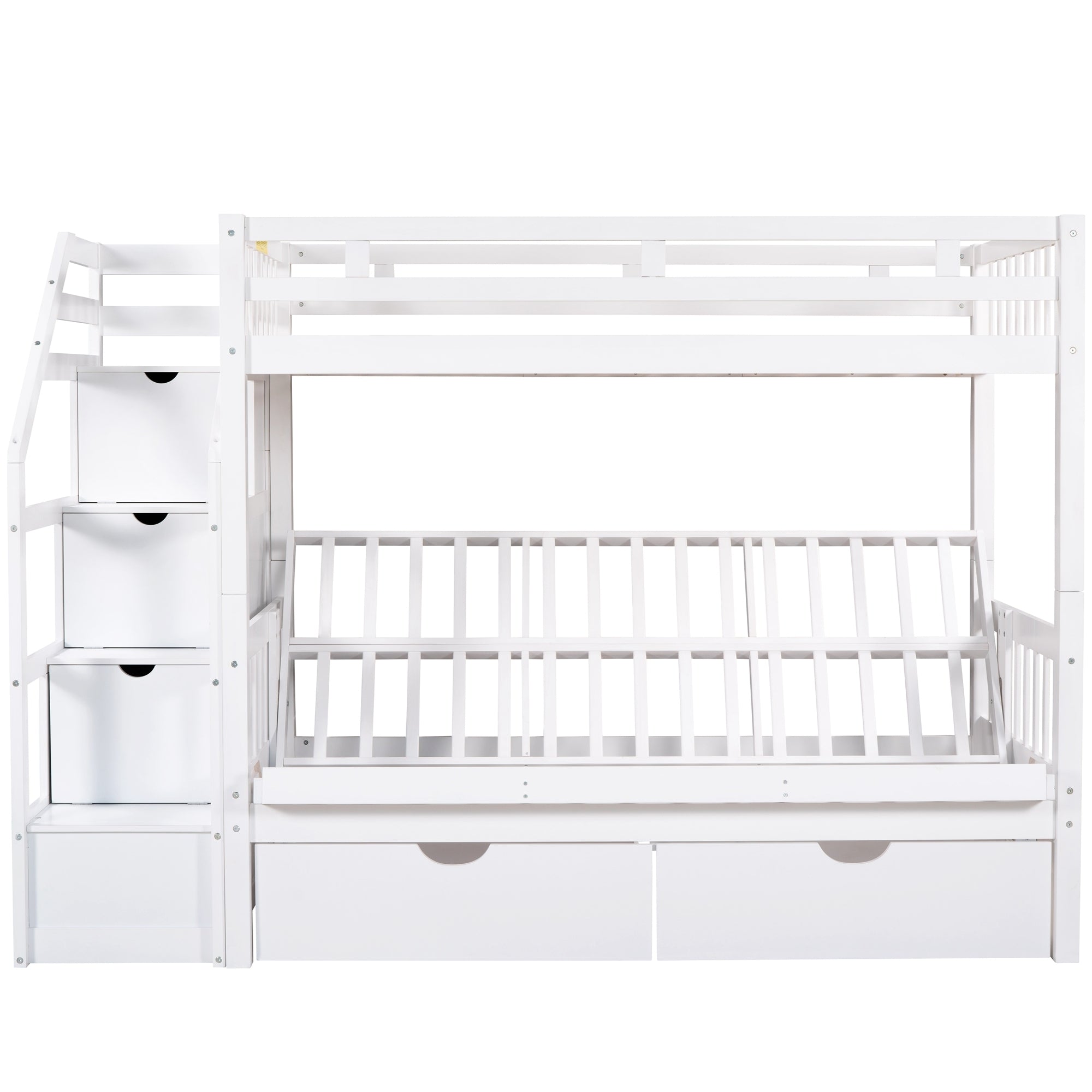 Twin over Full Bunk Bed with Two Drawers and Staircase, Down Bed can be Converted into Daybed,White