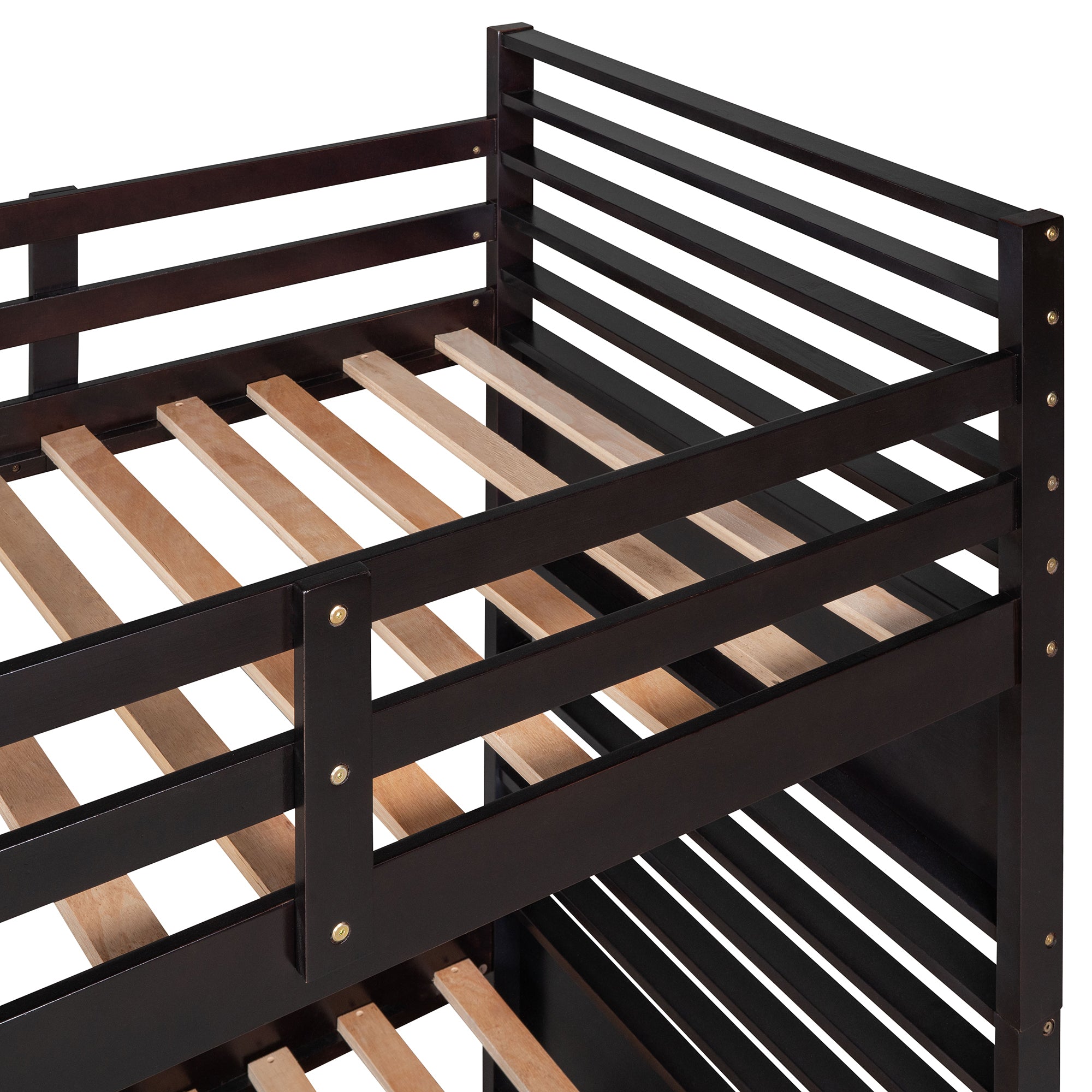 Twin over Twin Wood Bunk Bed with Two Drawers - Espresso·