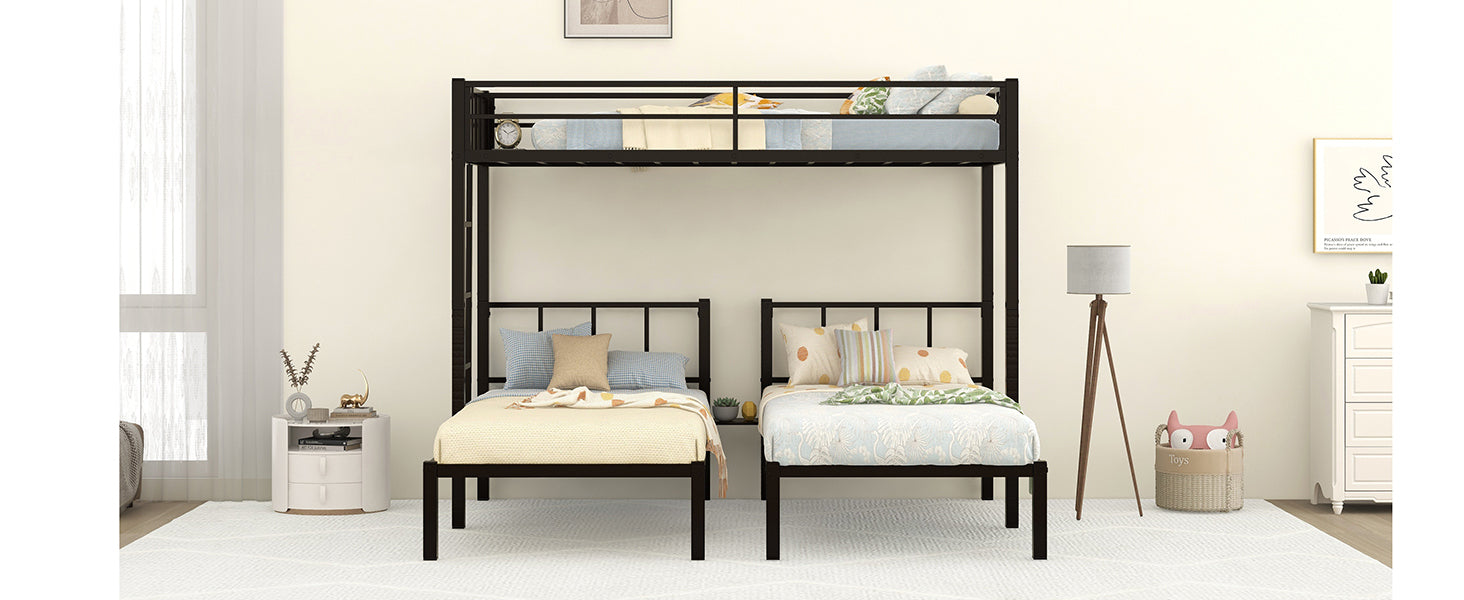 Twin over Twin & Twin Bunk Beds for 3, Twin XL over Twin & Twin Bunk Bed Metal Triple Bunk Bed, Black (Pre-sale date: June 10th)