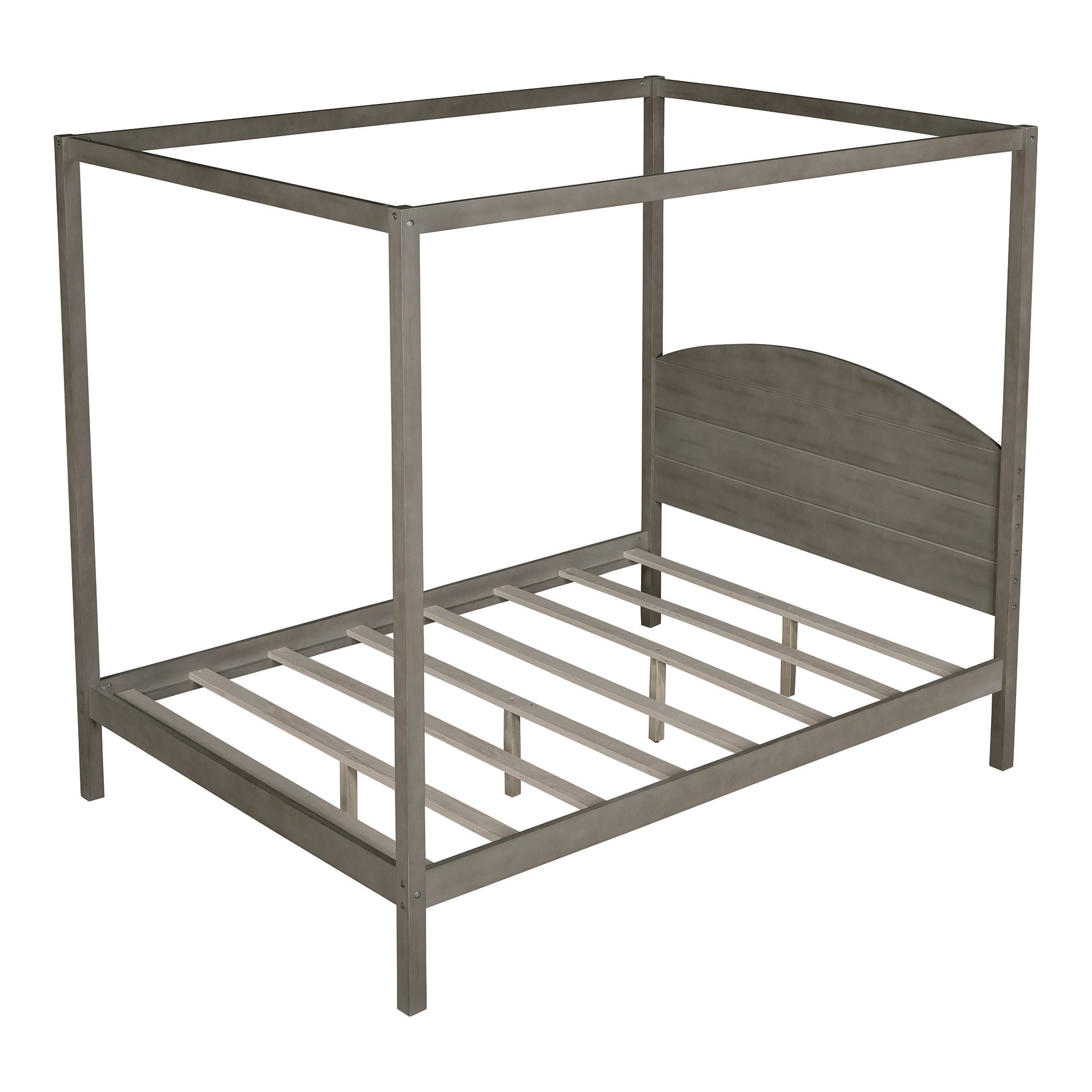 Full Size Canopy Platform Bed with Headboard and Support Legs,Brown Wash