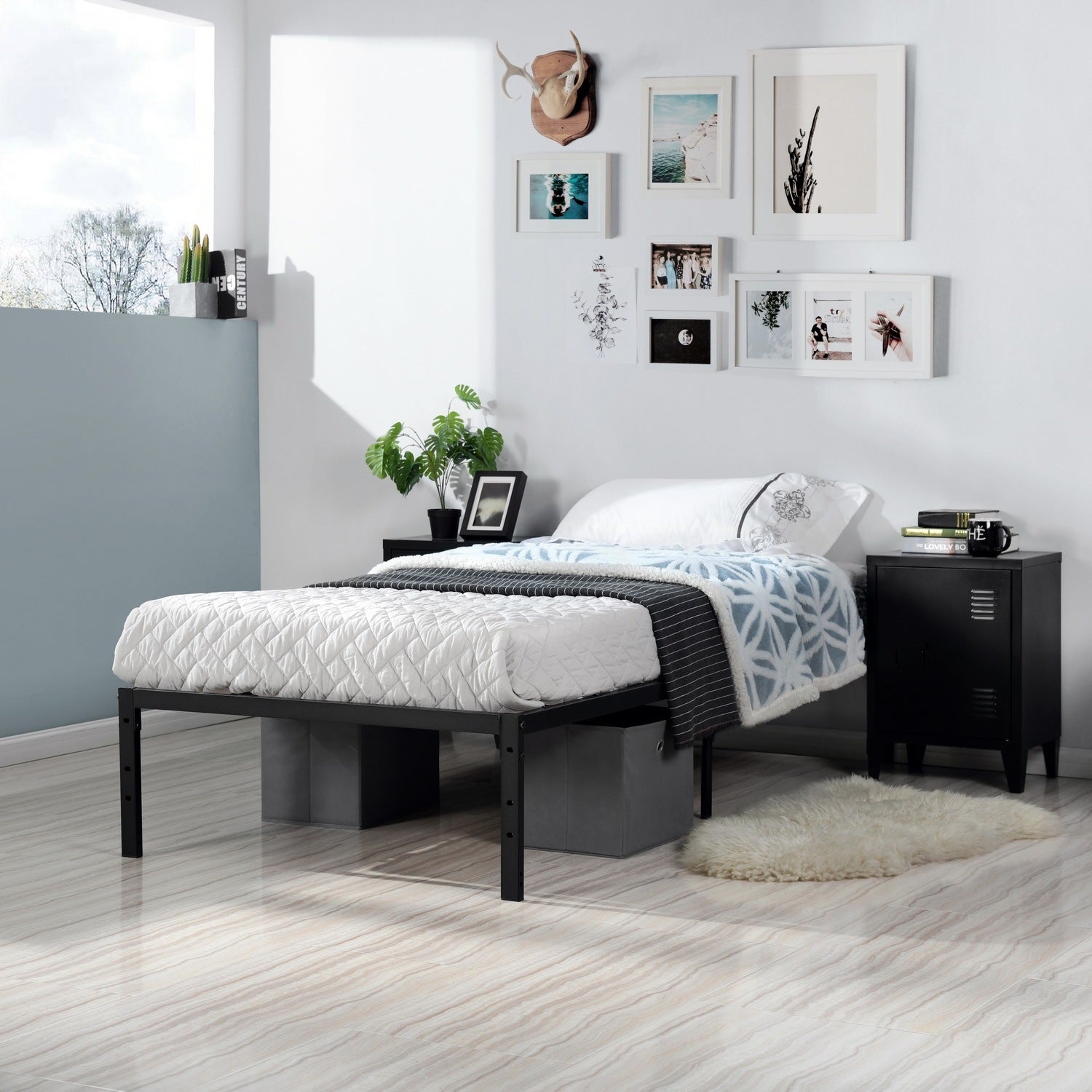 Metal Bed Frame Twin Size Single Platform Mattress Base,Metal Tube(twinsize, black) No Box Spring Needed